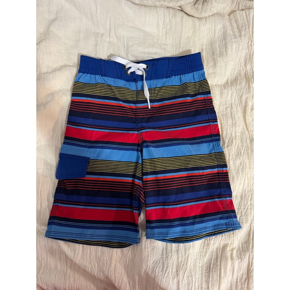 Hannah Anderson boys 4T blue red yellow striped board shorts